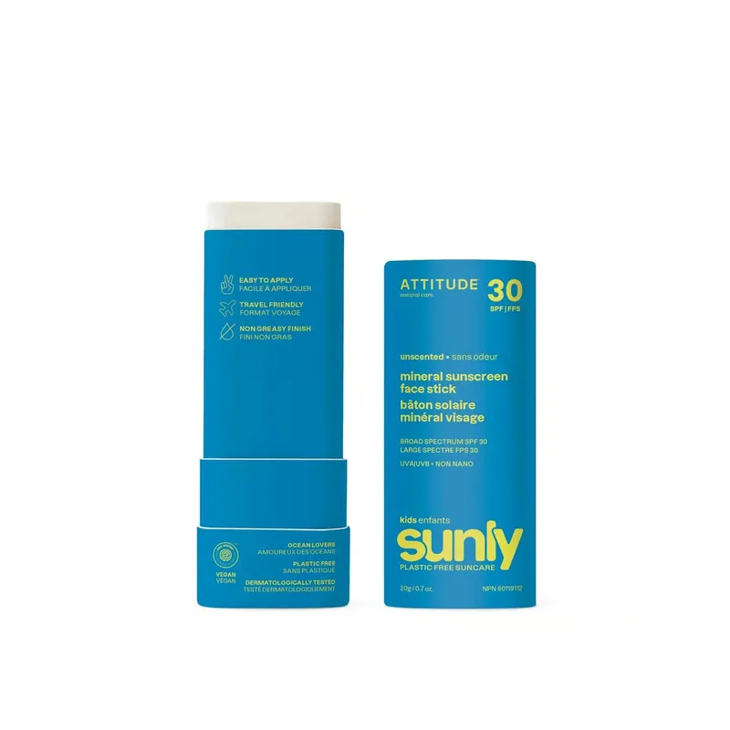 ATTITUDE Sunly Kids Mineraalinen Aurinkosuojapuikko Kasvoille SPF30 Hajusteeton 20g Suomi Toimitus Poisto