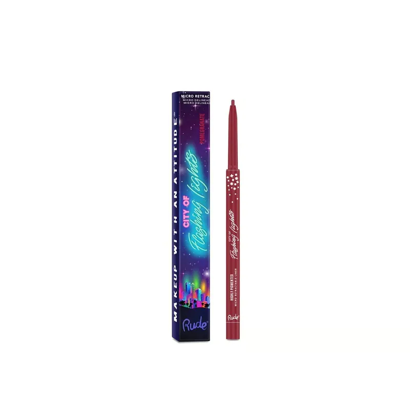 Rude Cosmetics City of Flashing Lights Voimakkaasti Pigmentoitu Mikro Sisäänvedettävä Rajauskynä Pomegranate 0,1g Suomi Toimitus Uusi Kokoelma