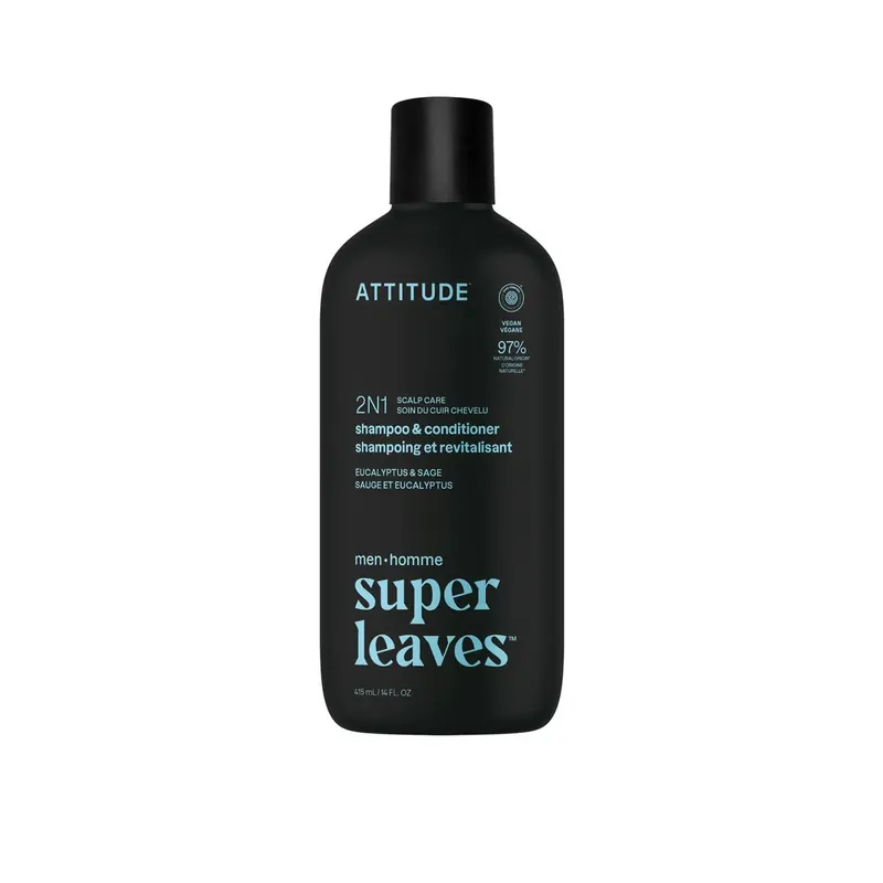 ATTITUDE Super Leaves Men 2-In-1 Shampoo & Hoitoaine Hiuspohjan Hoito Eucalyptus & Sage 415ml Suomi Toimitus Alennettu Hinta