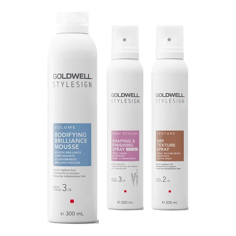 GoldwellFashion Week Bundle - The Perfect Blow OutMousse 300 Ml, Finishing Spray 200 Ml, Texture Spray 200 ml 700 ml Löytö