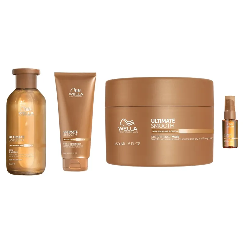 Wella ProfessionalsUltimate Smooth Haircare RitualShampoo 250ml, Conditioner 200ml, Mask 150ml, Oil Serum 30ml 630 ml Flash-Tarjous