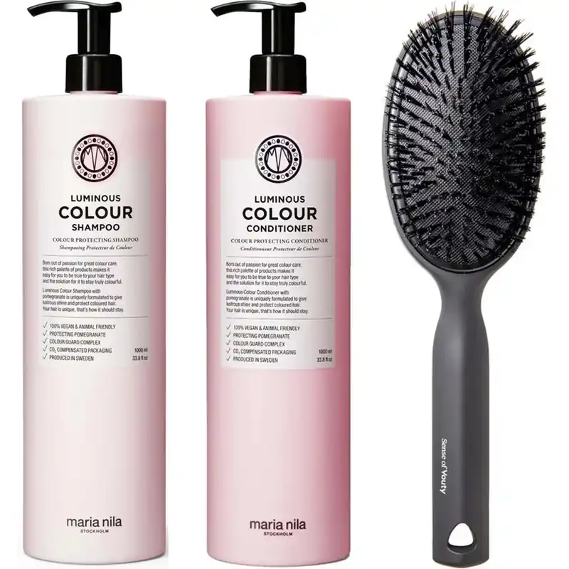 Ilmainen Palautus Maria NilaLuminous Color SetShampoo 1000ml, Conditioner 1000ml & Cushion Brush 2000 ml