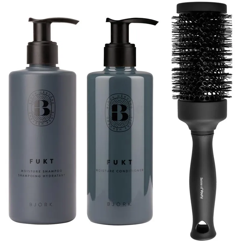 BjörkFUKT SetShampoo 300ml, Conditioner 250ml & Blowout Brush 550 ml Ilmainen Palautus