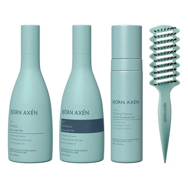 Korkea Laatu Björn AxénCurl Definition Complete RoutineShampoo 250 Ml, Conditioner 250 Ml, Mousse 200 ml & Brush
