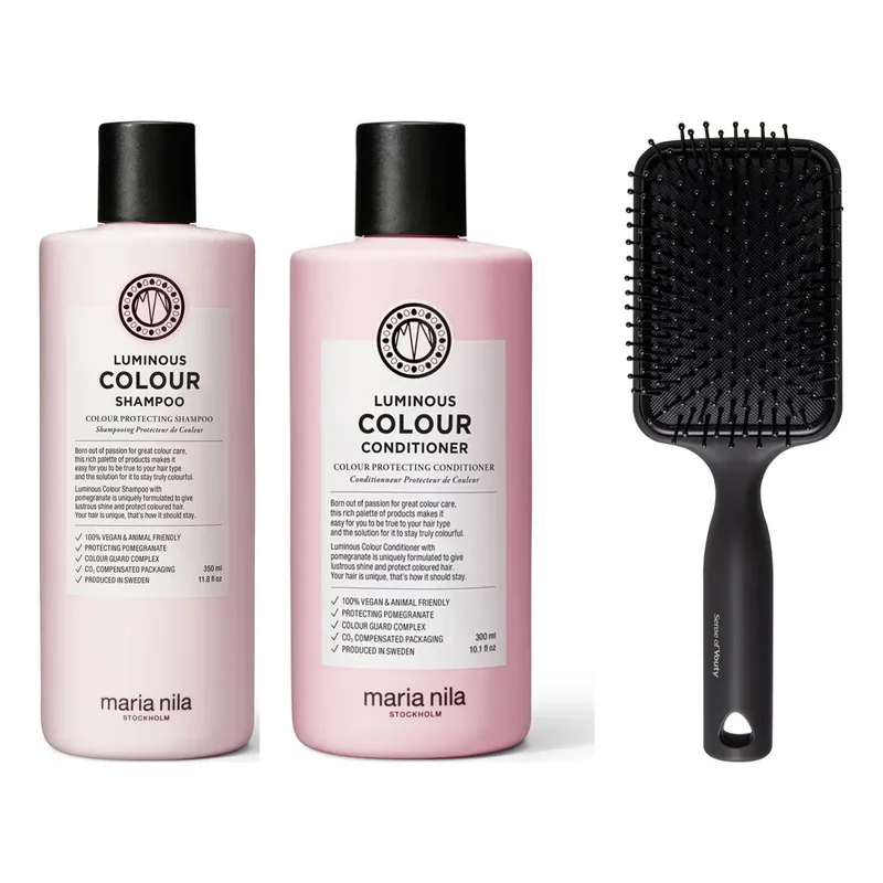 Alennettu Maria NilaLuminous Color Care & Styling SetShampoo 350 ml & Conditioner 300 ml & Paddle Brush 650 ml