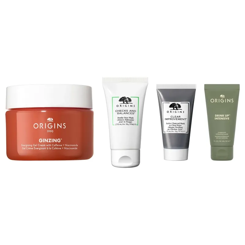 Edullinen Hinta OriginsComplete Skincare Essentials SetCleanser 50ml, Gel Cream 30ml, Mask 30ml, Night Mask 30ml 140 ml