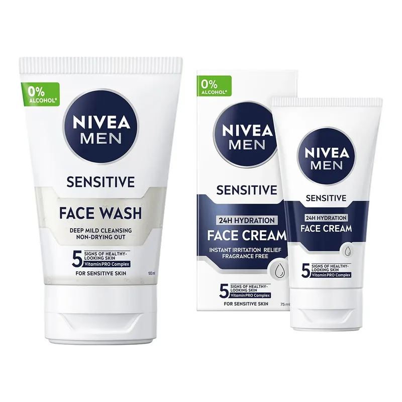 NIVEASensitive Skin Essentials SetFace Wash 100 ml & Moisturiser 75 ml 175 ml Tukkuhinta