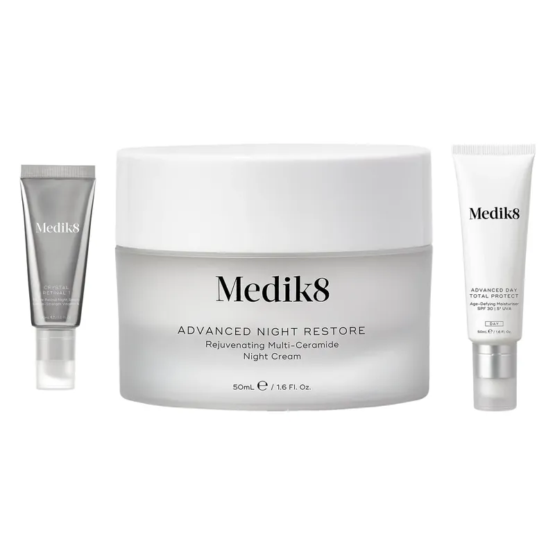 Korkea Laatu Medik8Complete Retinal Skincare Starter SetSerum 30 ml & Night Cream 50 ml & Day SPF 50 ml 130 ml
