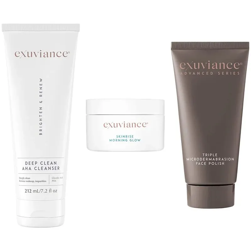 Loppuunmyynti ExuvianceGlow KitDeep Clean AHA Cleanser, Triple Microdermabrasion Face Polish, SkinRise