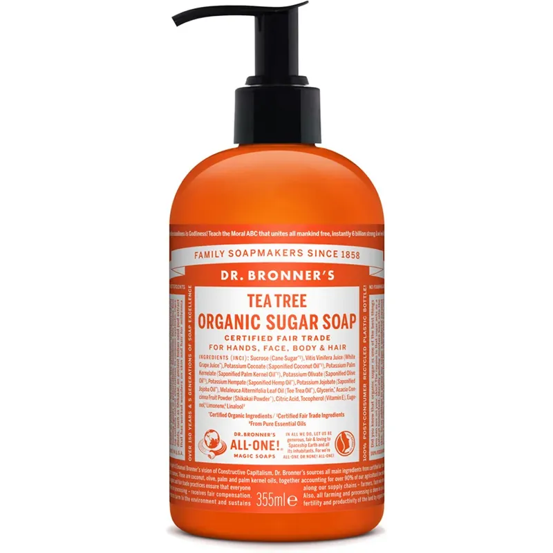 Erikoistarjous Dr. Bronner‘sOrganic Sugar SoapTea Tree 355 ml