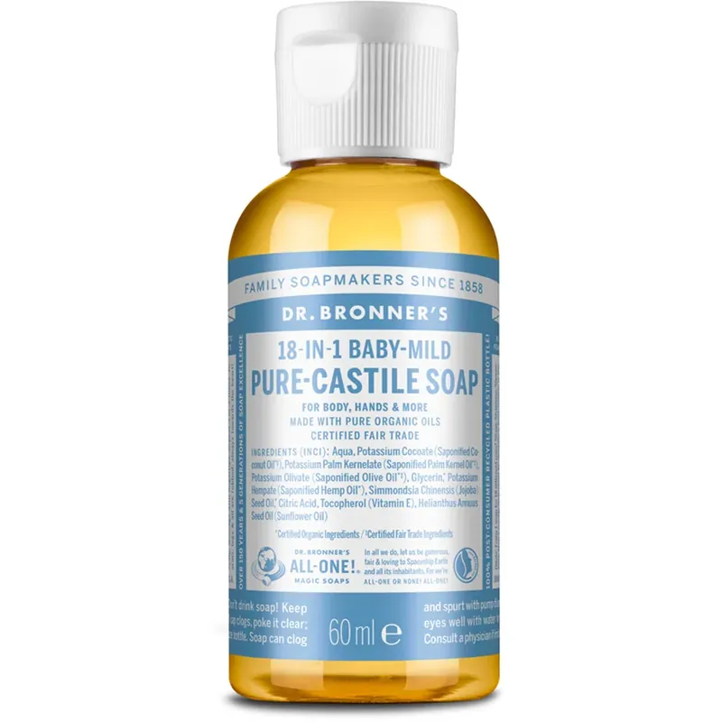 Dr. Bronner‘sPure Castile Liquid SoapBaby-Mild (unscented) 60 ml Tarjous