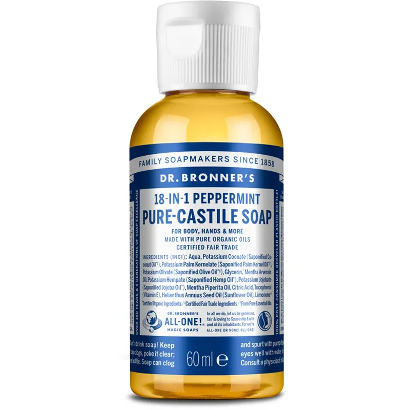 Asiakkaiden Suosikki Dr. Bronner‘sPure Castile Liquid SoapPeppermint 60 ml