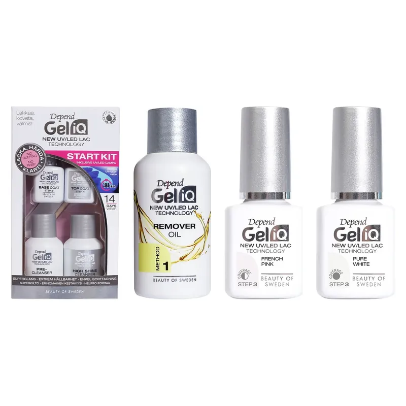 Loppuunmyynti DependGel Manicure Starter SetStart Kit, Remover Oil, French Pink 5ml, Pure White