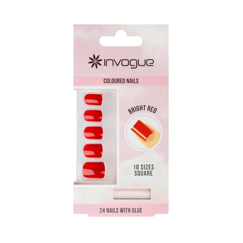 Invogue Bright Red Square Nails - Pack of 24 Osta Verkossa