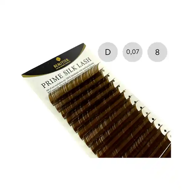 Vain Rajoitetun Ajan Ripsikuidut - Prime Silk - D-kaari - 0,07mm - ruskea - 8mm