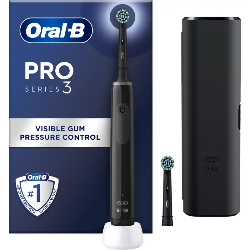 Edullinen SÄHKÖHAMMASHARJA ORAL-B PRO 3 MUSTA+MATKAKOTELO