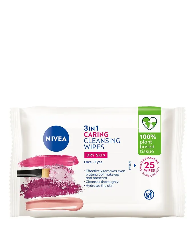 NIVEA 25kpl 3-in-1 Caring Cleansing Wipes puhdistusliinat Halpa